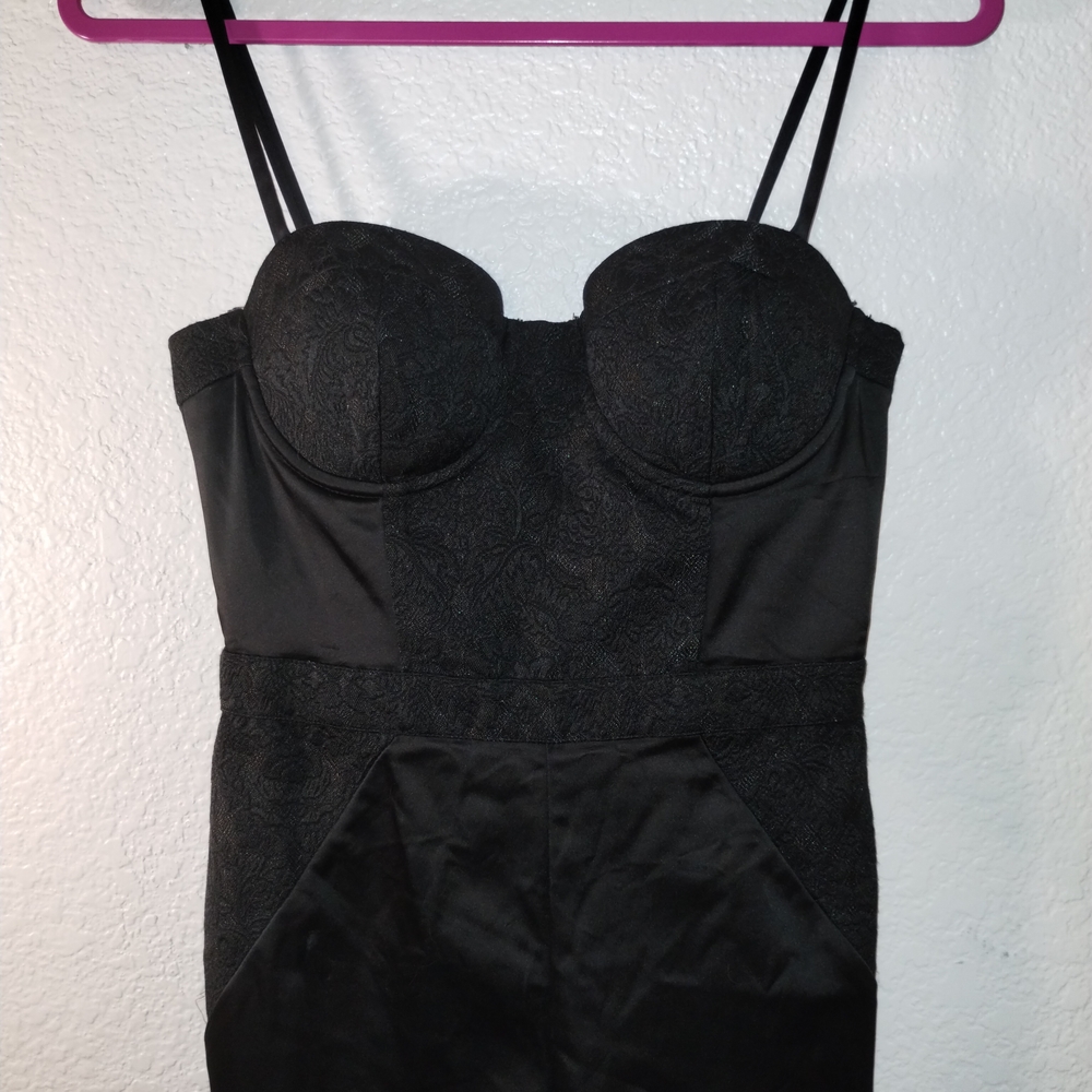 bebe Black Satin Lace Jumpsuit sz 0